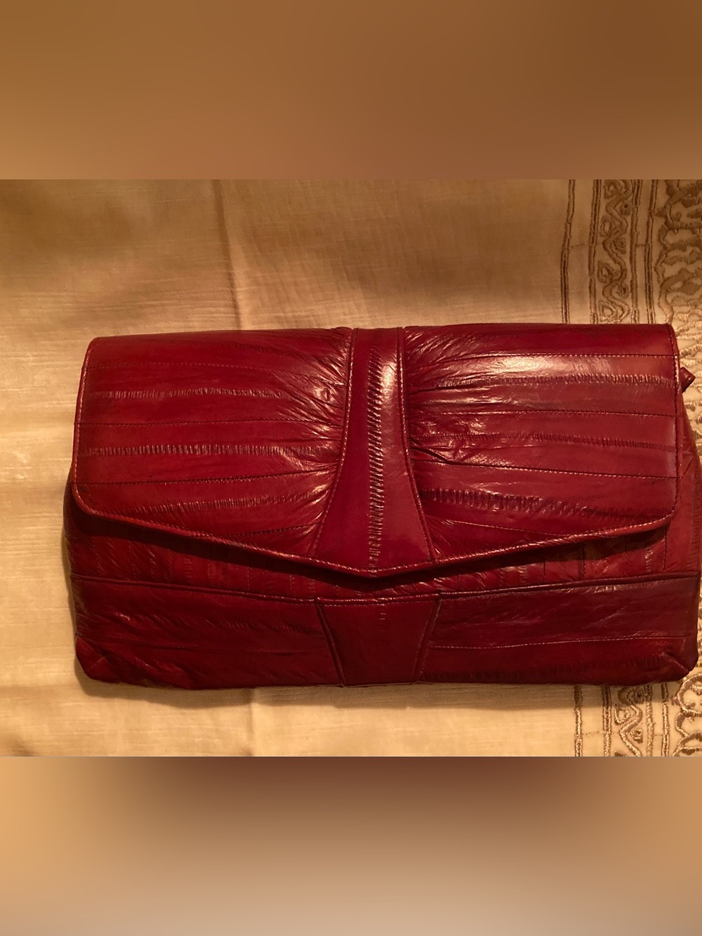 Vintage Genuine Eel Skin Burgundy Red Clutch Purse - Moody Mystical Aesthetic